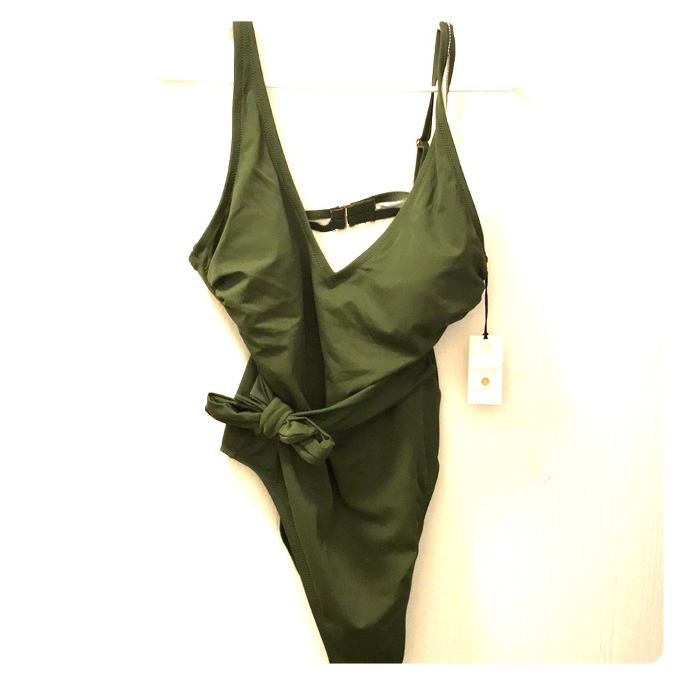 Women’s Plunge Tie Front Wrap one Piece Swimsuit L